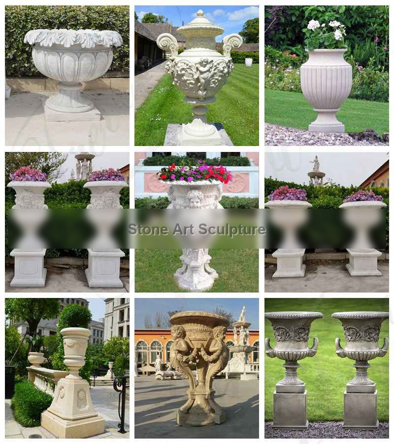 Hot Sell Antique Style Beige Marble Flower Pots MOKK-716 detail image
