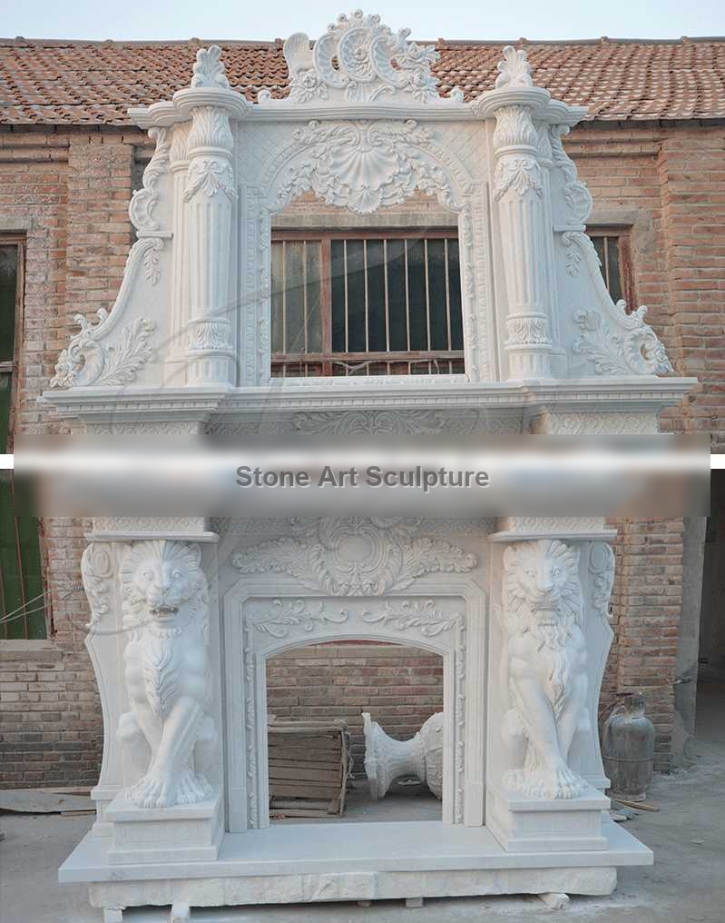 Adornment Hand Carved Double White Marble Fireplace Supplier MOKK-333 detail image