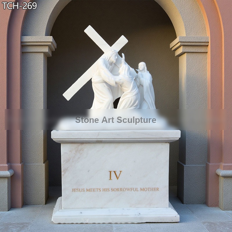 Station IV | Jesus Meets His Mother Marble Statue