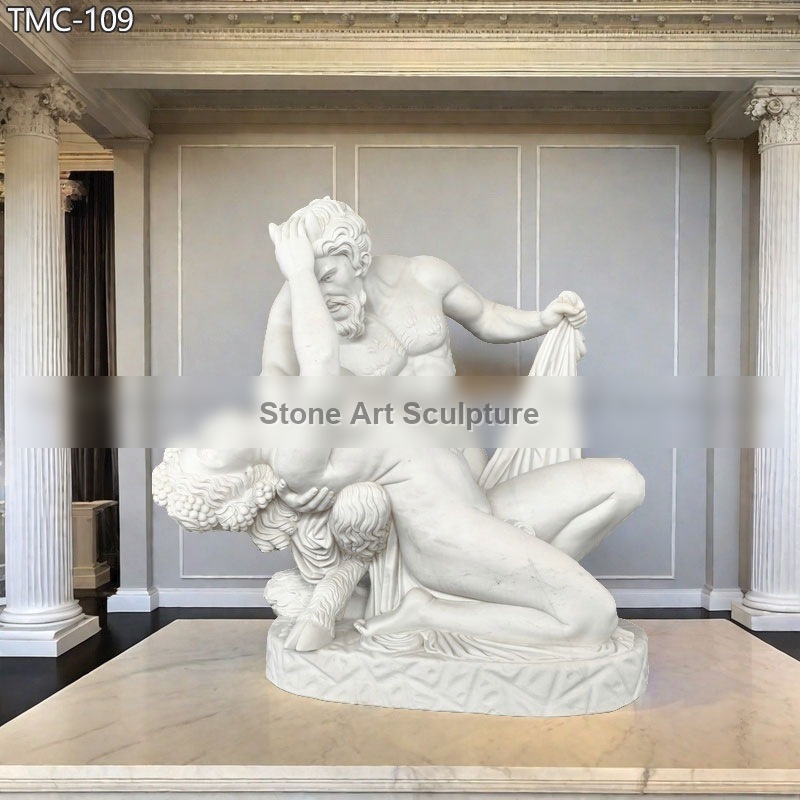 Life Size Marble Satyr and Bacchante Statue for Sale