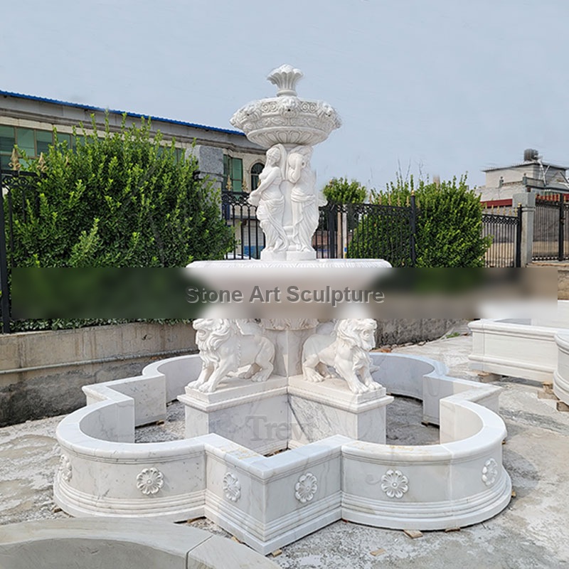 Garden Decoration Outdoor Marble Fountain With Lion Statues for Sale MOKK-03 detail image
