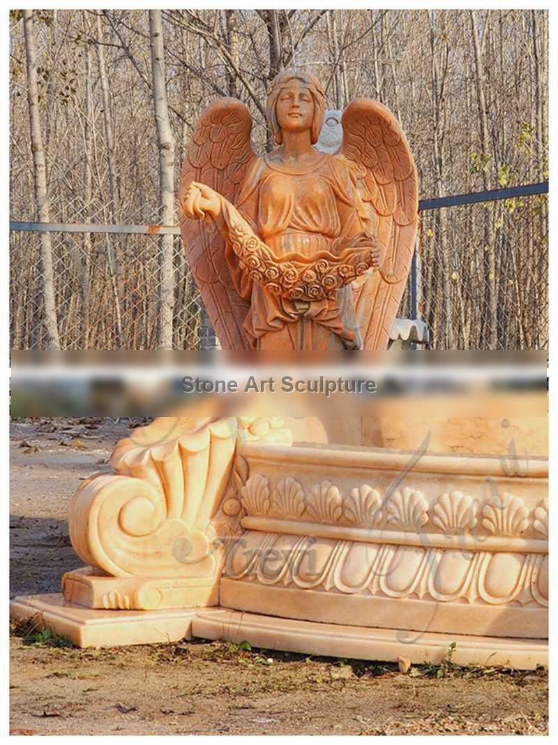 Red Marble Garden Fountains with Angel Statue Supplier MOKK-918 detail image