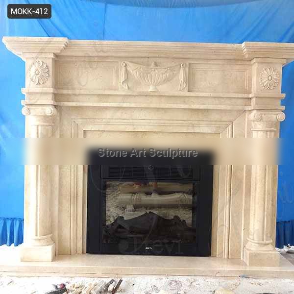 Hand Made Decorative Beige Marble Fireplace Mantel Supplier MOKK-412