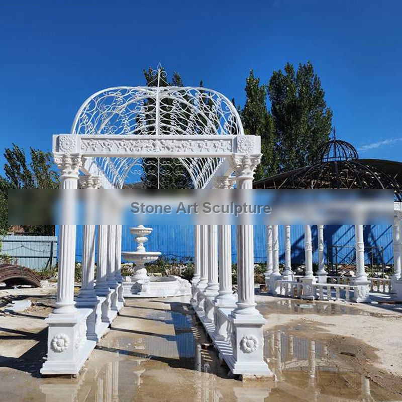 Hand-carved Rectangle White Gazebo Garden Decor TMG-37 detail image