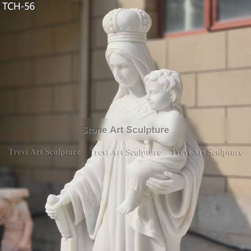 White Marble Mary and Child Statue Religious Garden Decor TCH-56 detail image