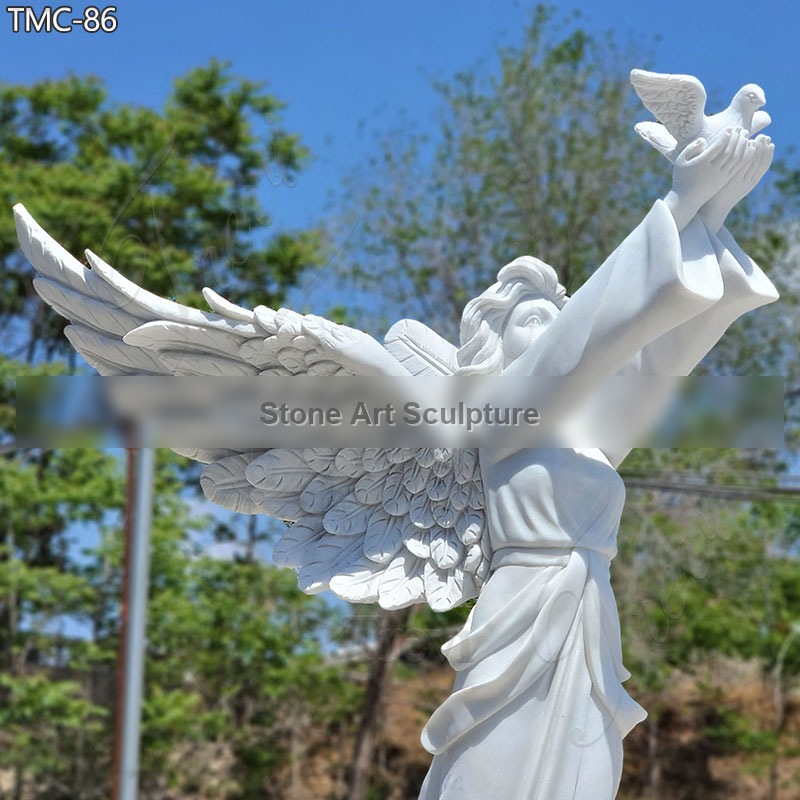 Marble Woman Angel Statue Holding Peace Dove for Sale detail image