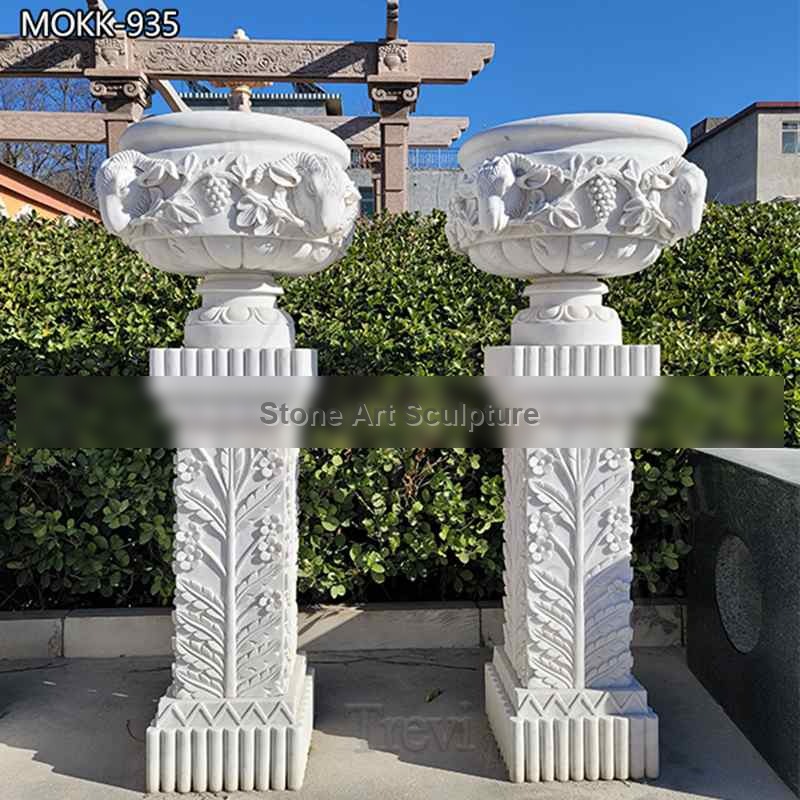White Big Real Marble Pots for Plants Online MOKK-935