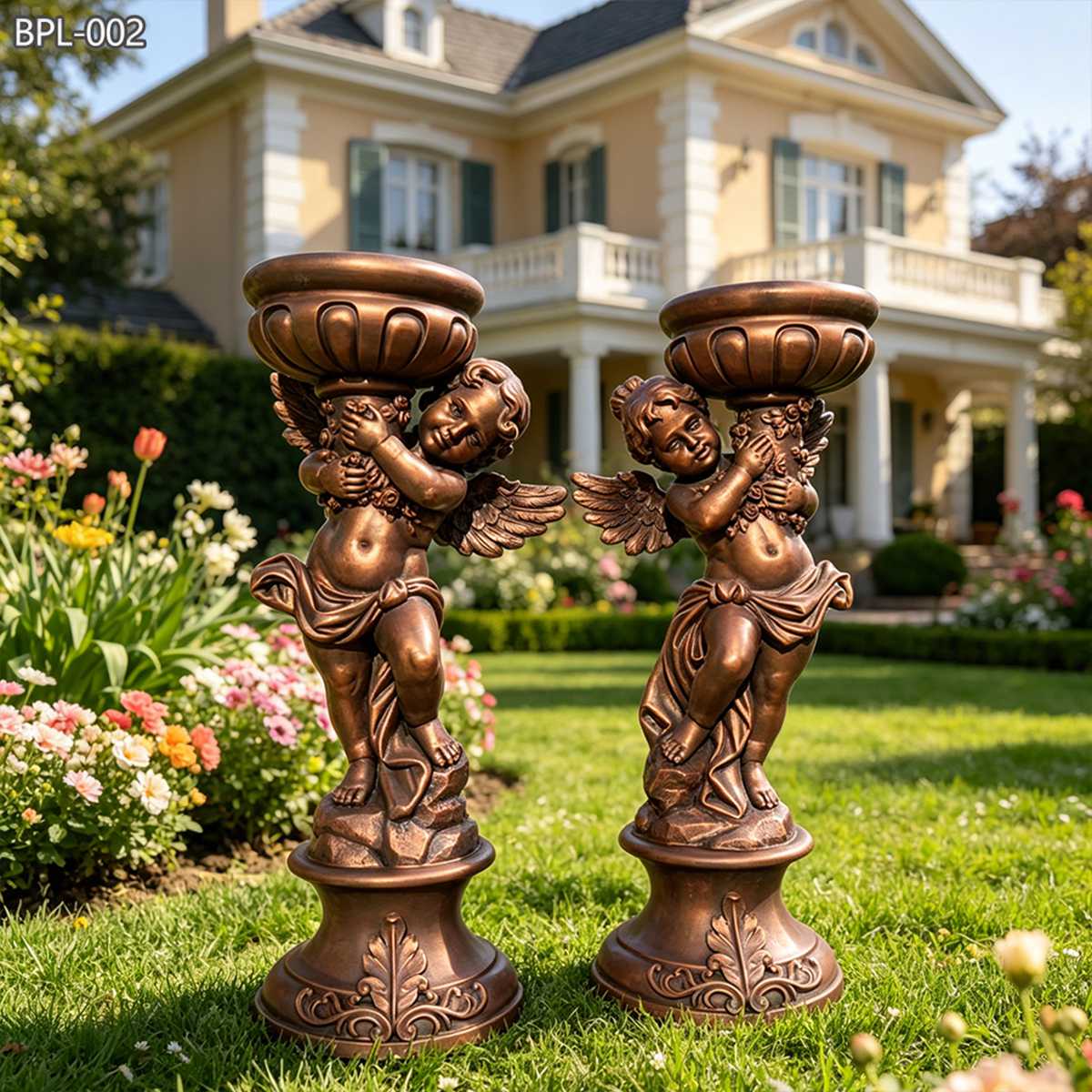 Bronze Cherub Planters for garden decor