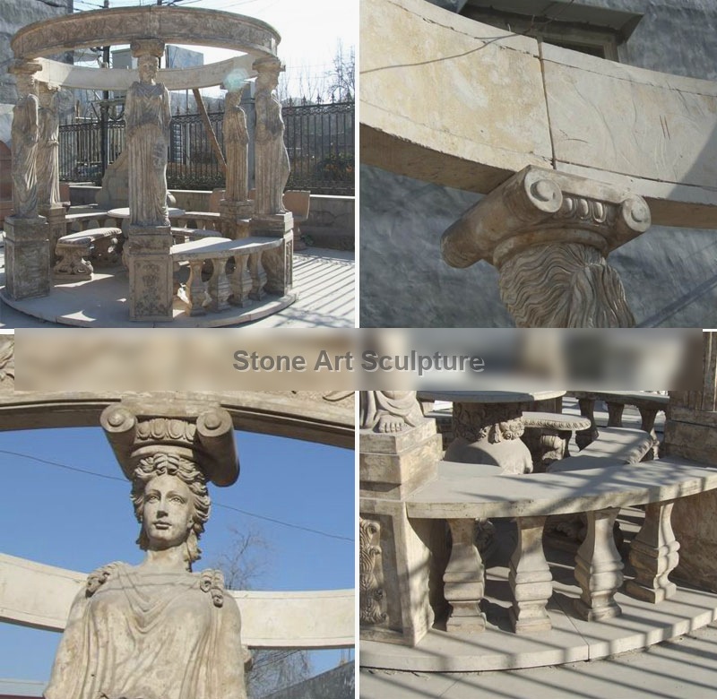 Hot Design Round Gazebo Marble Statue Pavilion with Female for Sale MOKK-20 detail image