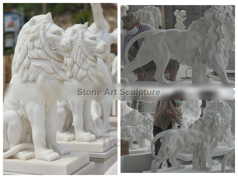 White Marble Sitting Lion Statue for Home Decor TMA-104 detail image