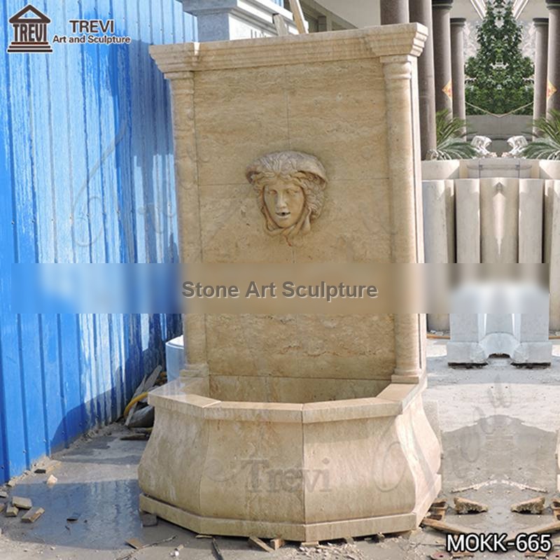 Home Yellow Travertine Medusa Head Wall-Mounted Fountain for Sale MOKK-665 detail image