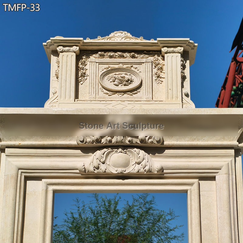 Luxury High Ceiling Double Mantel Marble Fireplace detail image