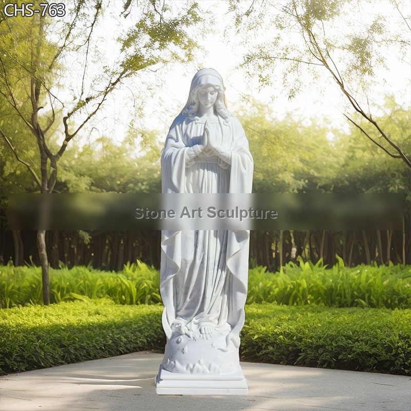 Hand Carved White Marble Virgin Mary Statue for School Decor CHS-763