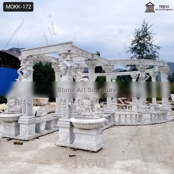 High Quality Hand Carved Pure White Marble Gazebo Manufacturer MOKK-172