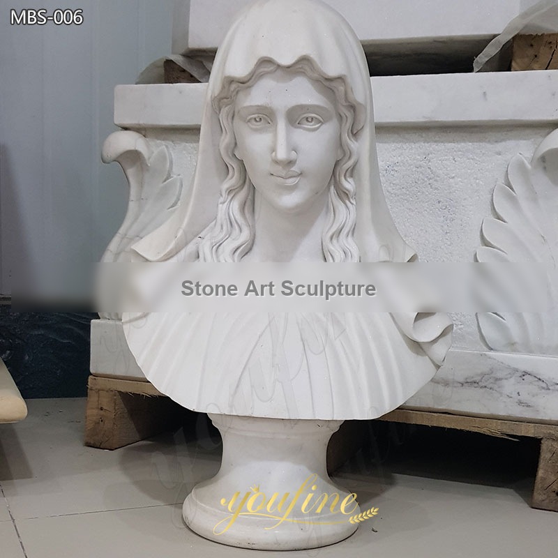 White Marble Virgin Mary Bust for Sale TCH-250 detail image