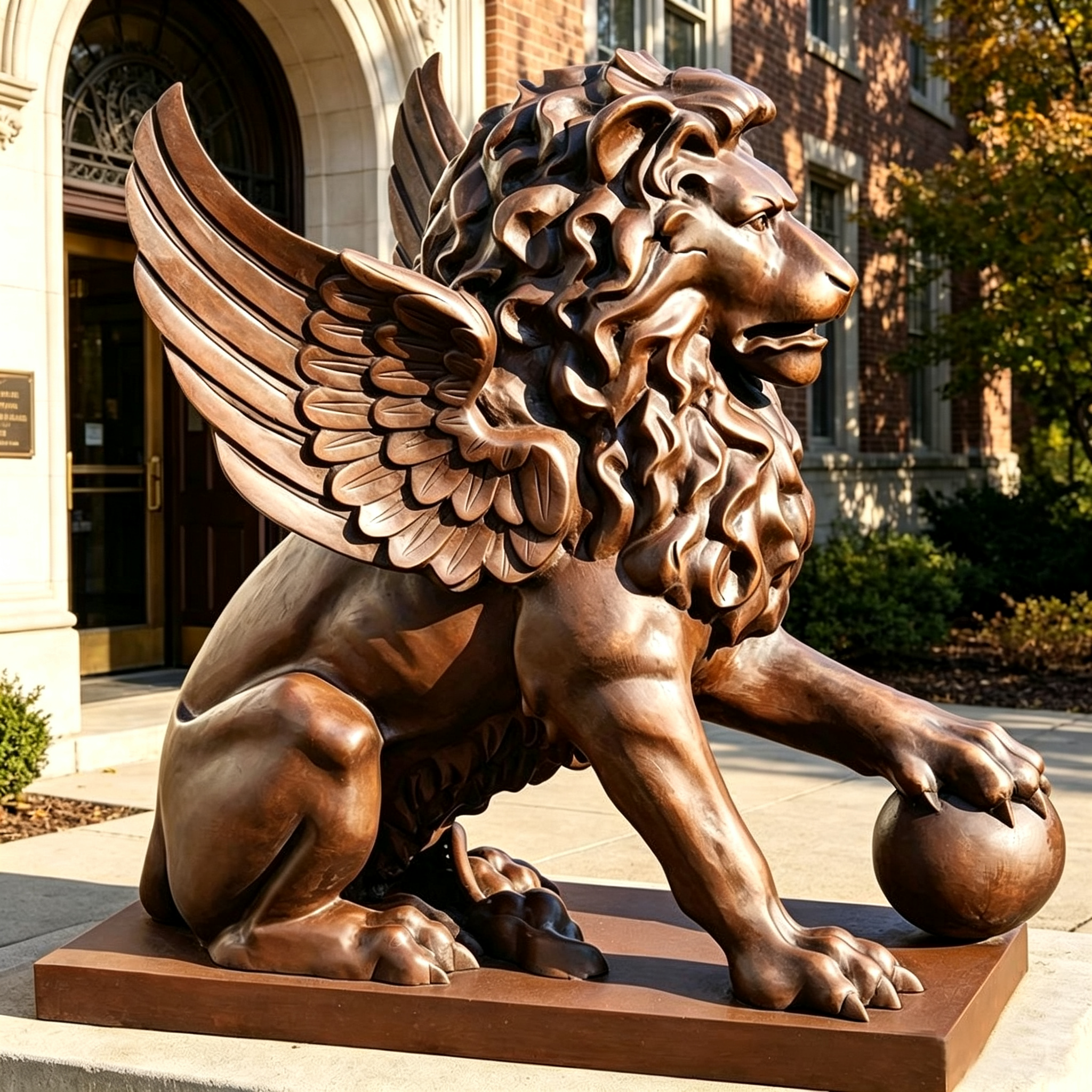 Western brown Bronze Lion Statue with Wings for door