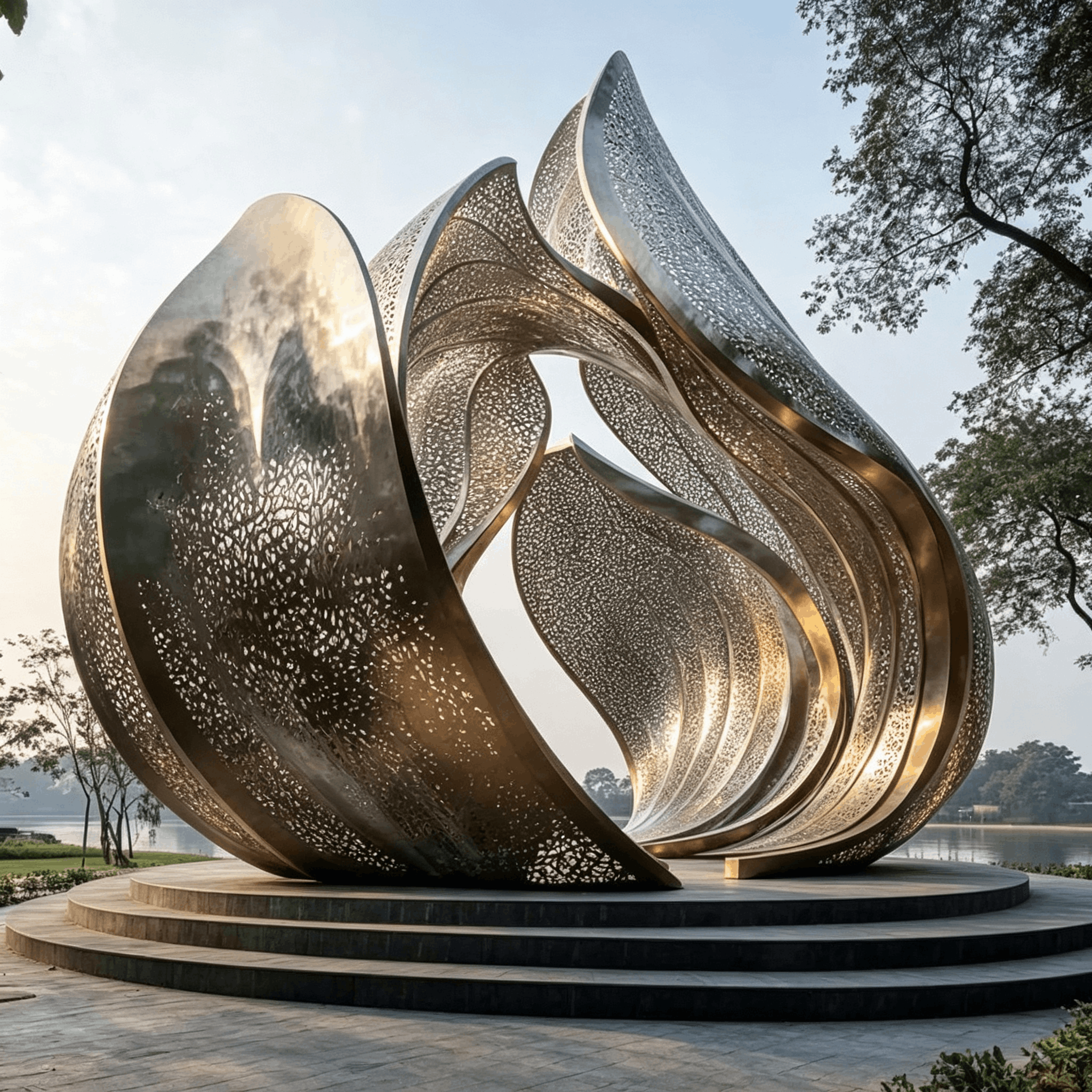 Modern Stainless Steel Hollow Petal Outdoor Art Sculpture-SAS-21504