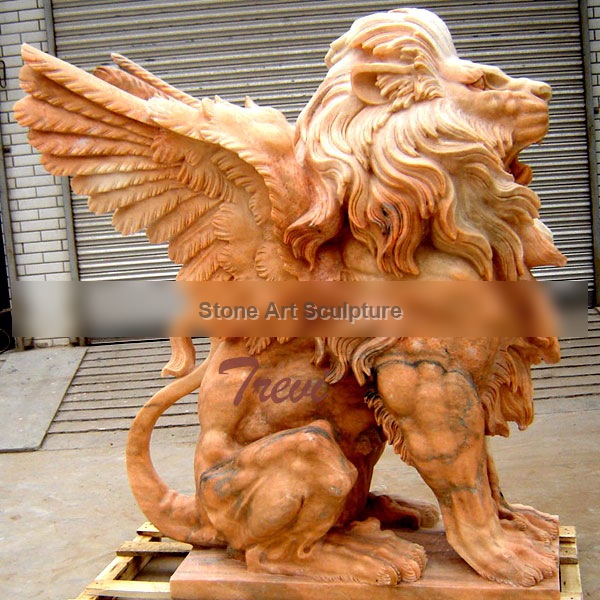 Outdoor Marble Winged Lion Statue Gargoyle Garden In Front of House TMA-25