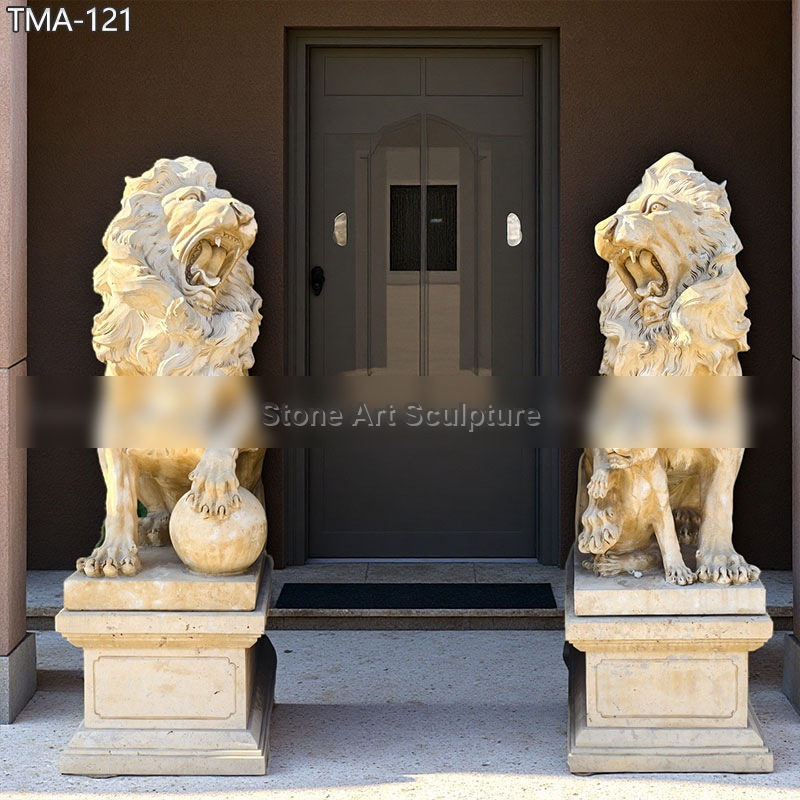 Marble Antique Roaring Lion Statue on Sale