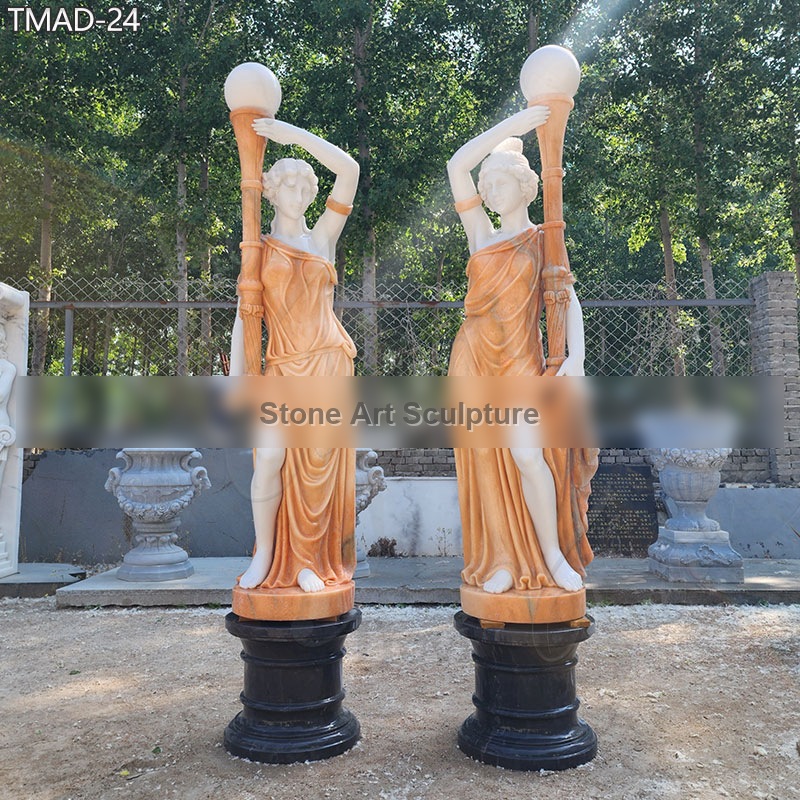 Life Size Mixed Color Marble Greek Statue Lamp for Sale