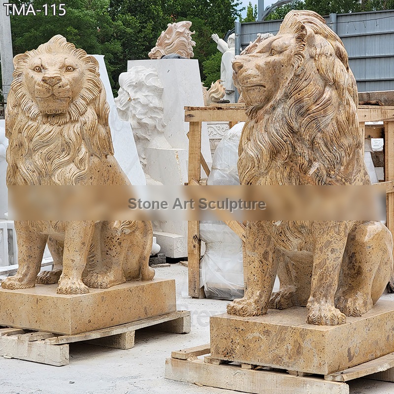 Life Size Beige Marble Lion Statue Price Factory Supply detail image