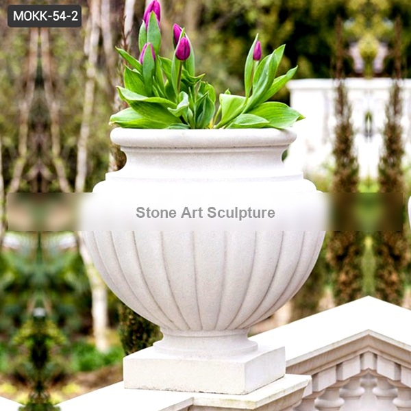 Modern Outdoor White Marble Planter Pots with Round Basin for Sale