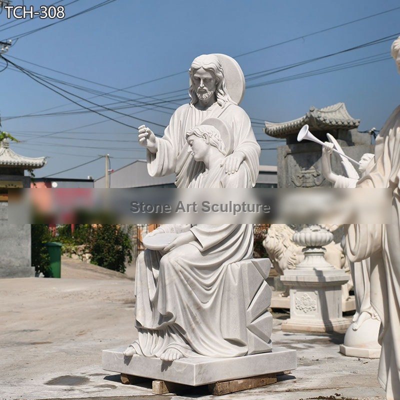 Religious Christ and Saint John the Evangelist Marble Statue detail image