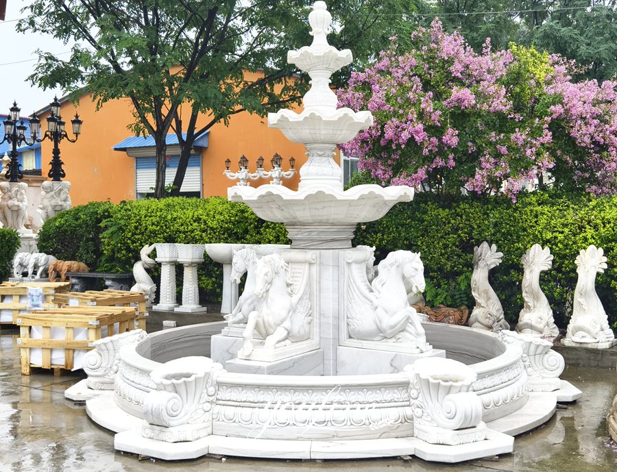 Cute white horse sculpture fountain
