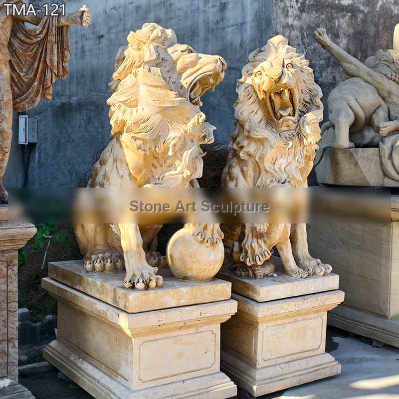 Marble Antique Roaring Lion Statue on Sale detail image