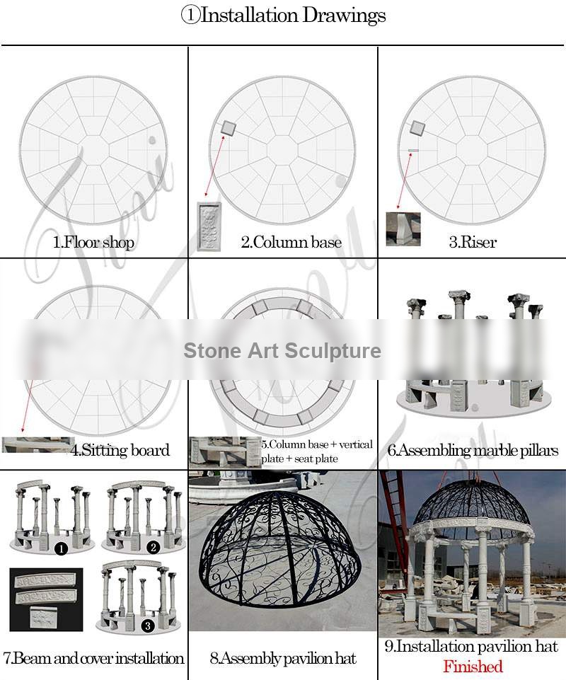 Hand Carved Marble Stone Garden Pavilion with Round Columns MOKK-91 detail image