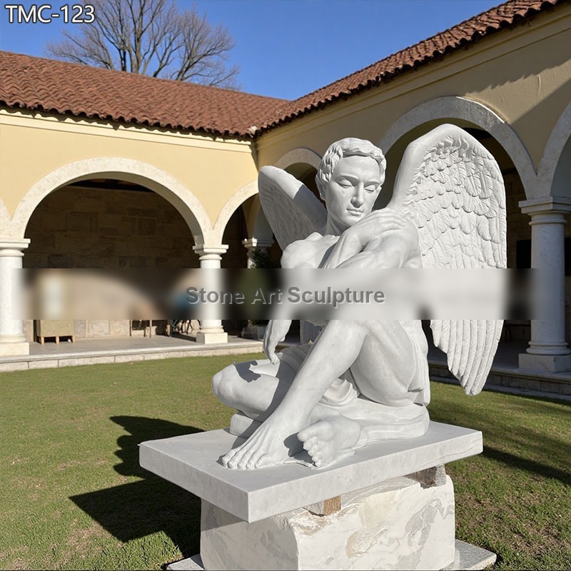 Marble Sitting Male Angel Statue for Garden detail image