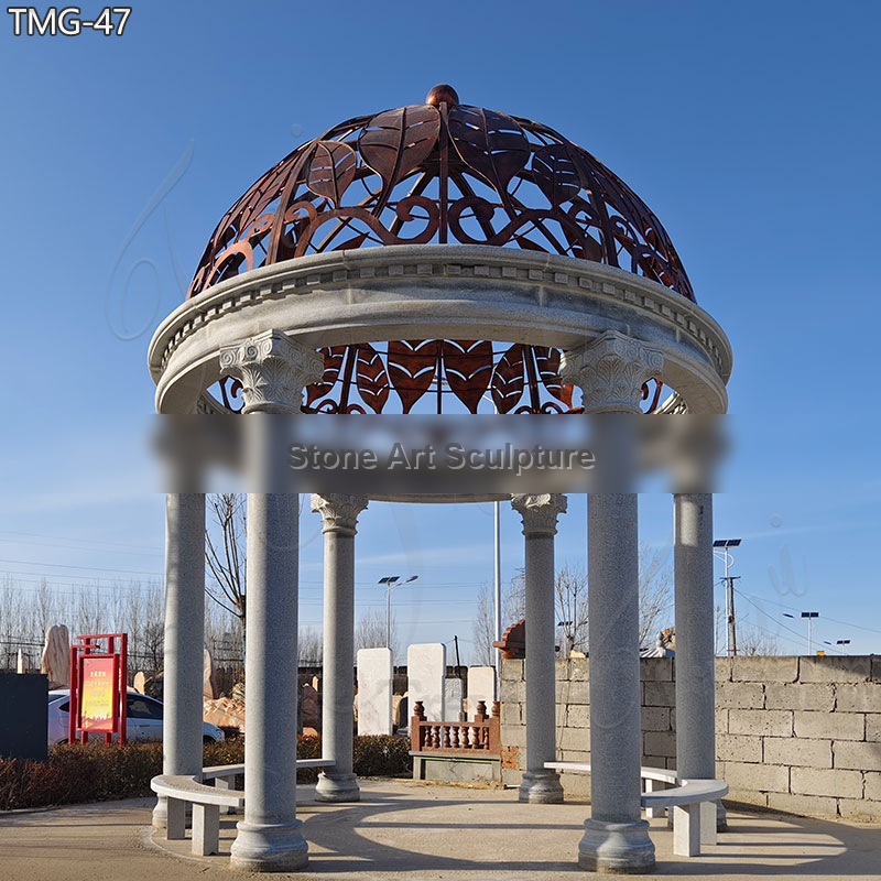 Nautral Marble Gazebo Outdoor with Metal Dome for Sale