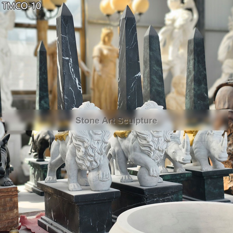 Marble Stone Obelisk with Animal Statue for Sale detail image