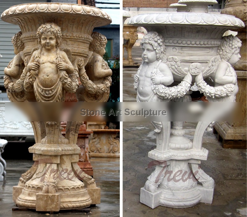 Garden decorative antique marble carving planter pots with angel statues TMP-03 detail image