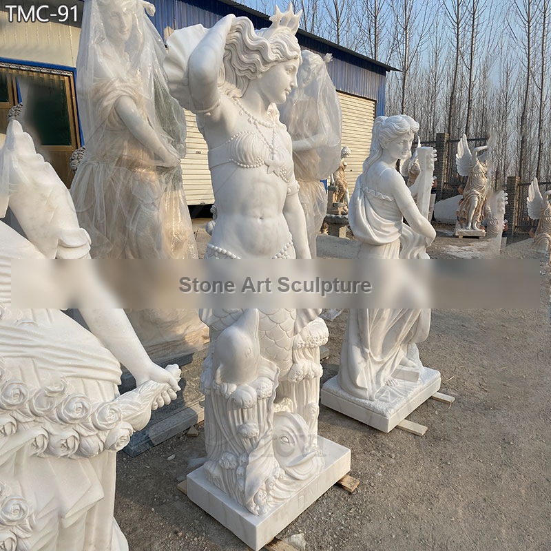 Beautiful Life Size Marble Mermaid Statue Pool Decor for Sale detail image