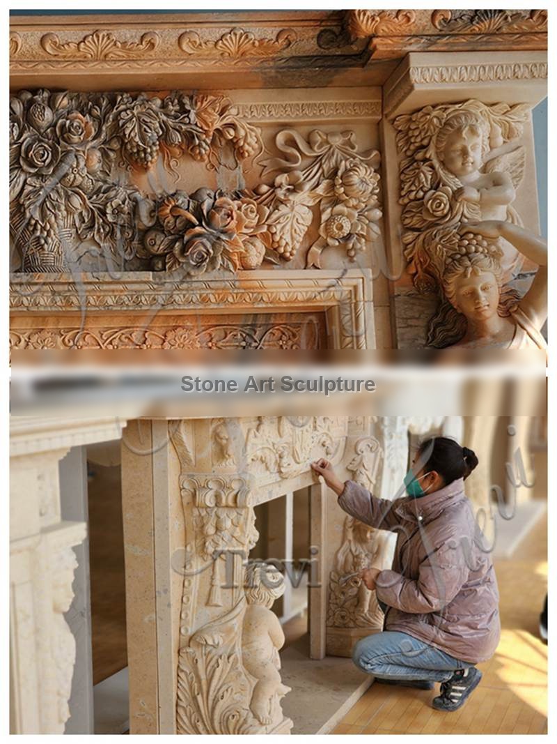 Antique Hand Carved Marble Fireplaces for Living Room TMFP-023 detail image