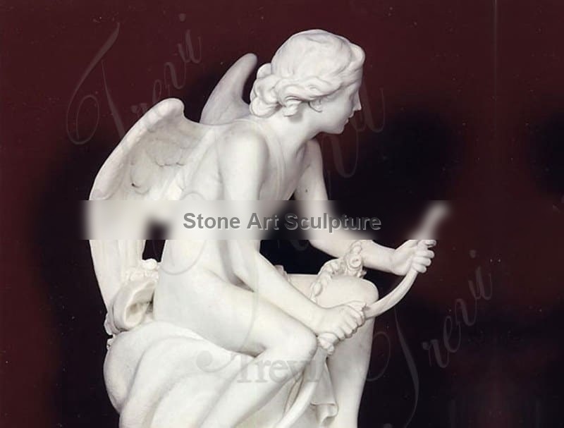 Life Size Garden Marble Angel Cupid with Bow Sculpture for Sale MOKK-263 detail image