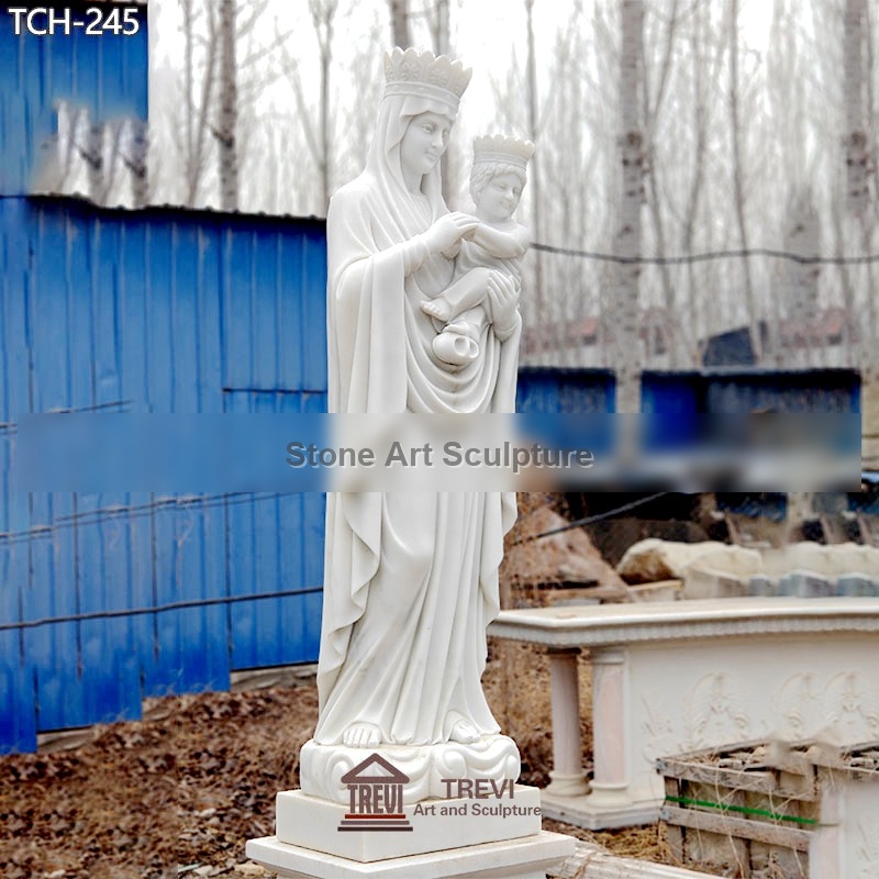 Life Size Marble Mother Mary Garden Statue Holding Jesus detail image