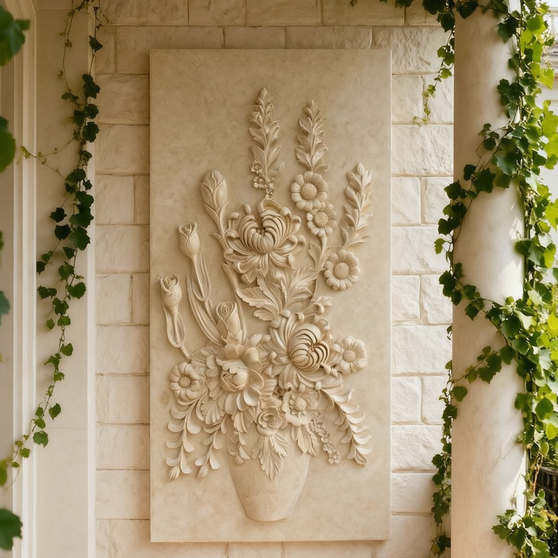 high quality outdoor Egyptian Beige Marble Wall Flower Relief