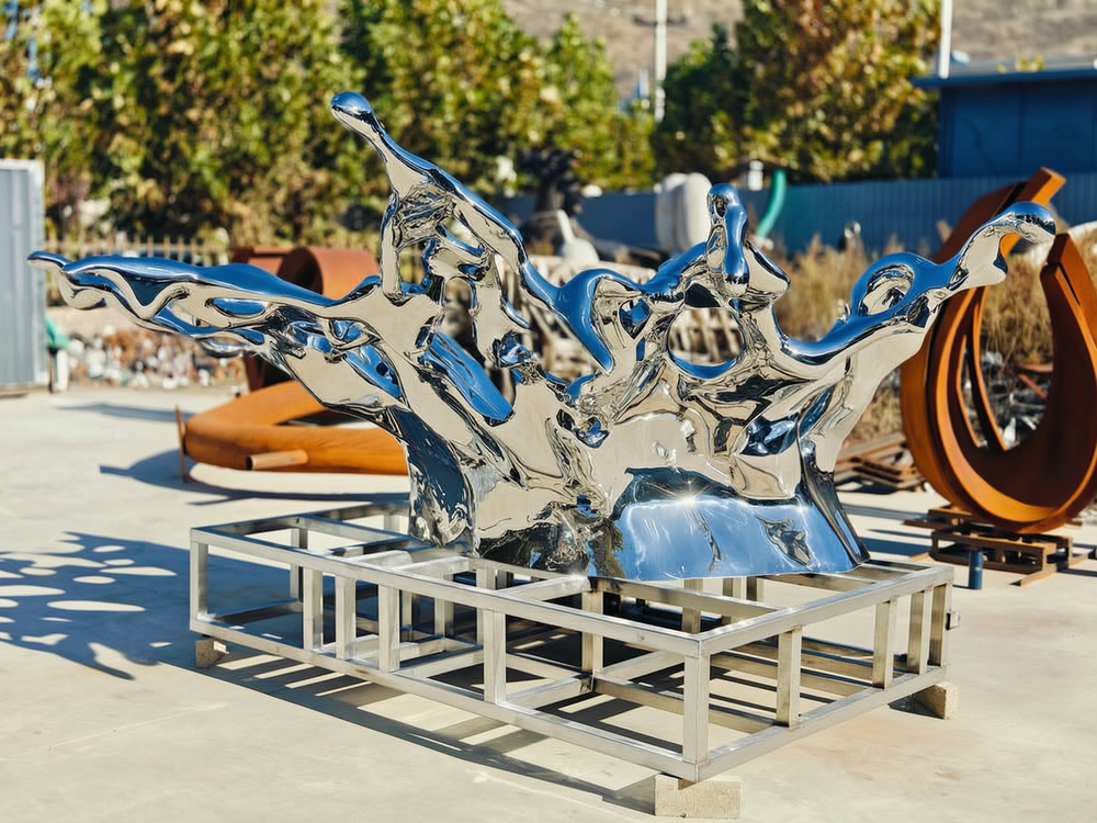 Polished surface details of stainless steel sculpture