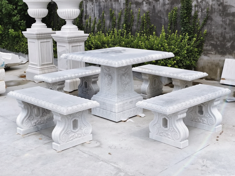 Elegant marble tables and seating sets