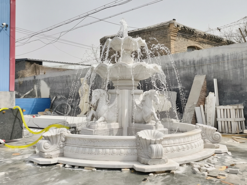White Marble Horse water Fountain
