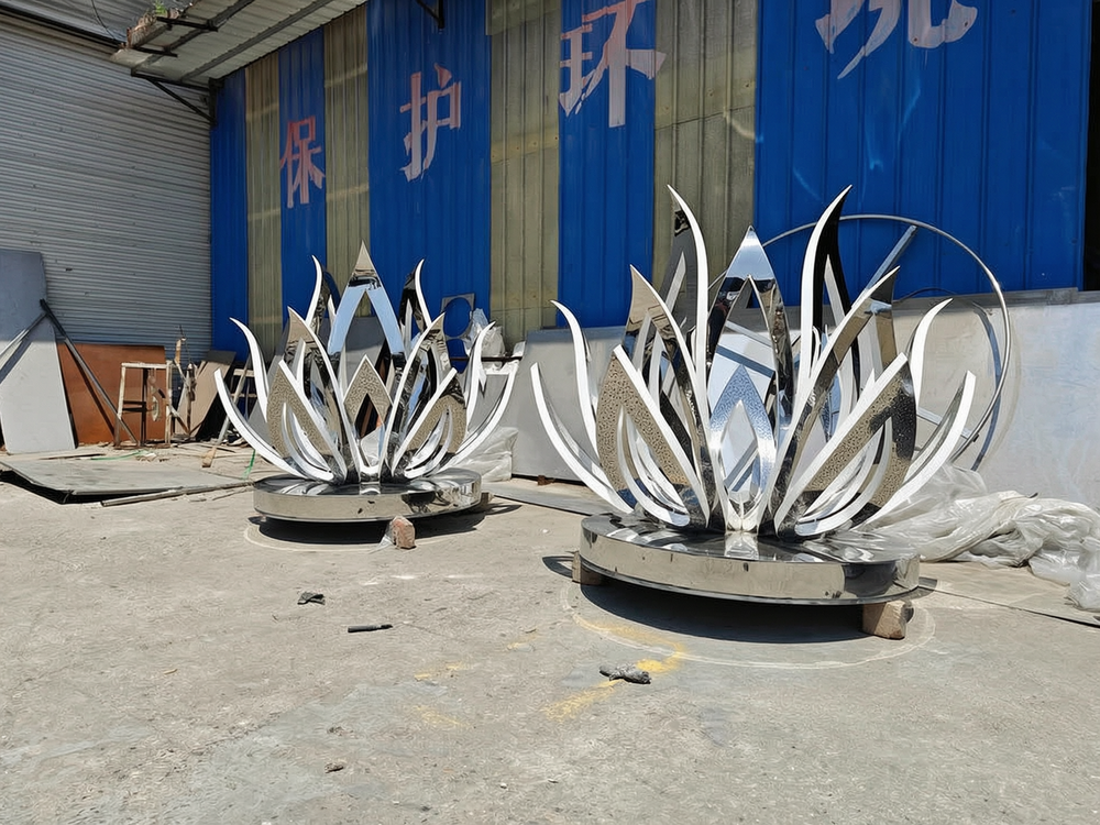 Finished stainless steel lotus sculptures before delivery (2)