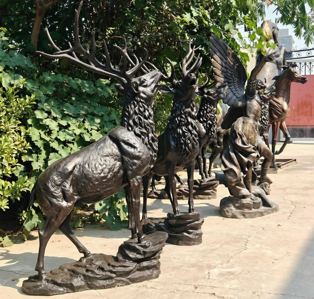 life-size Bronze deer sculpture
