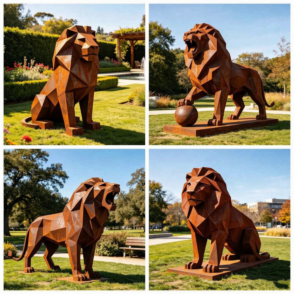 More corten steel lion sculpture