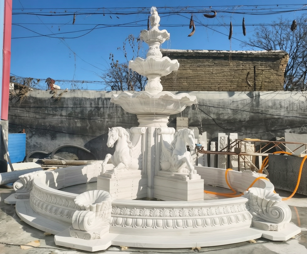 white marble 5-meter-tall large horse sculpture fountain