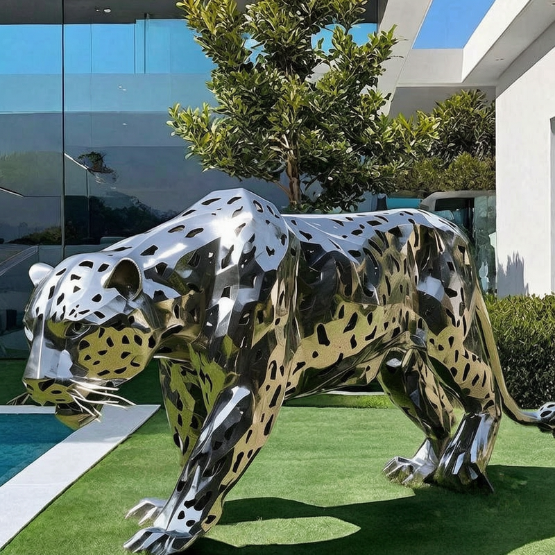 metal leopard statue