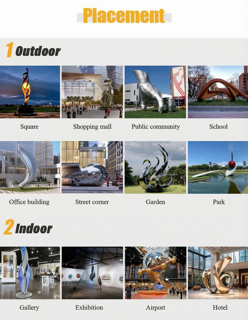 various placement of stainless steel sculpture