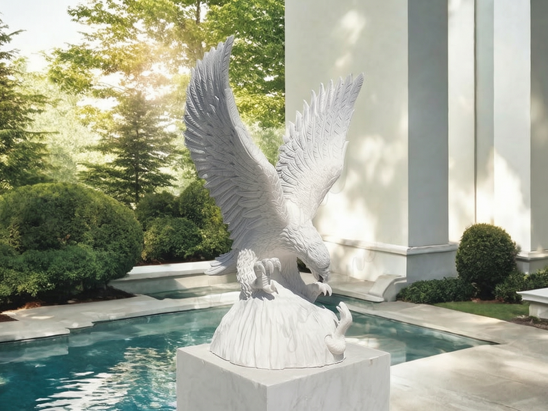 Outdoor Natural Carved Marble Eagle Statue