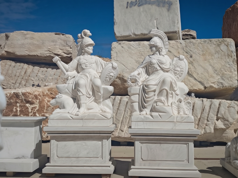 marble sitting warrior statues